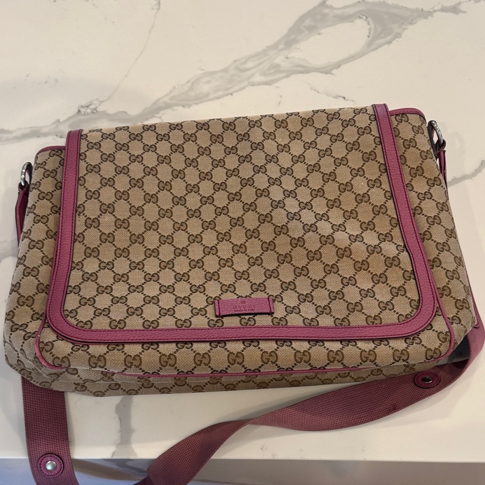 Gucci Pink Original GG Canvas Diaper Bag